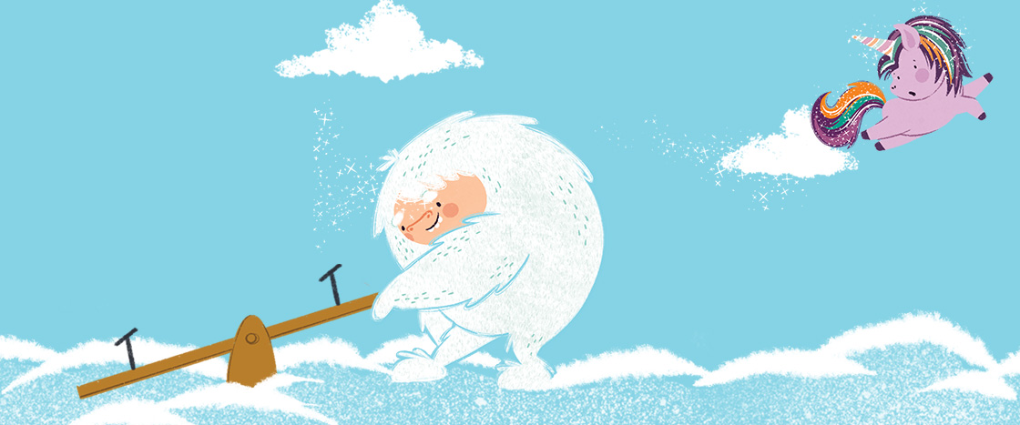 Illustration of a Yeti and unicorn