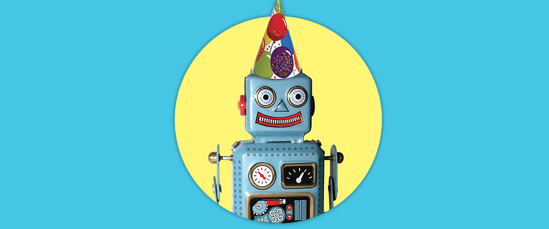 Image of a robot wearing a party hat